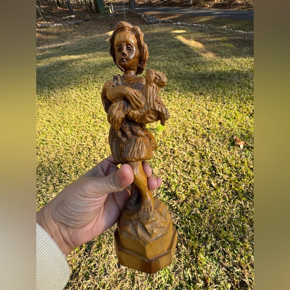 Olive Wood Carved David Shepard Boy Bible Hold Lamb Israel Vintage Figurine